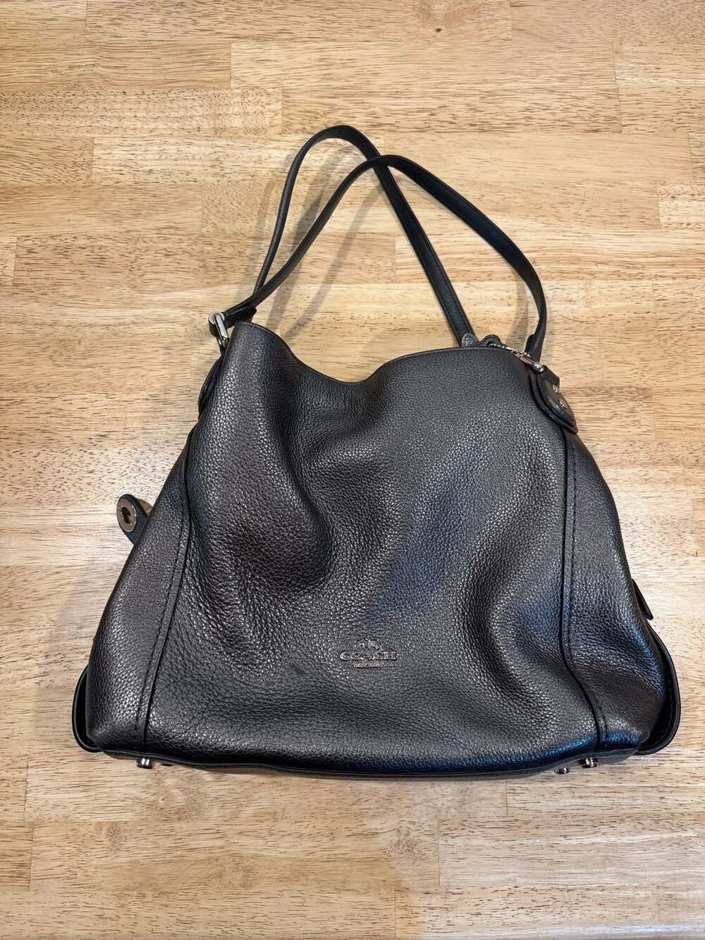 Coach Edie Metallic Graphite Leather Handbag